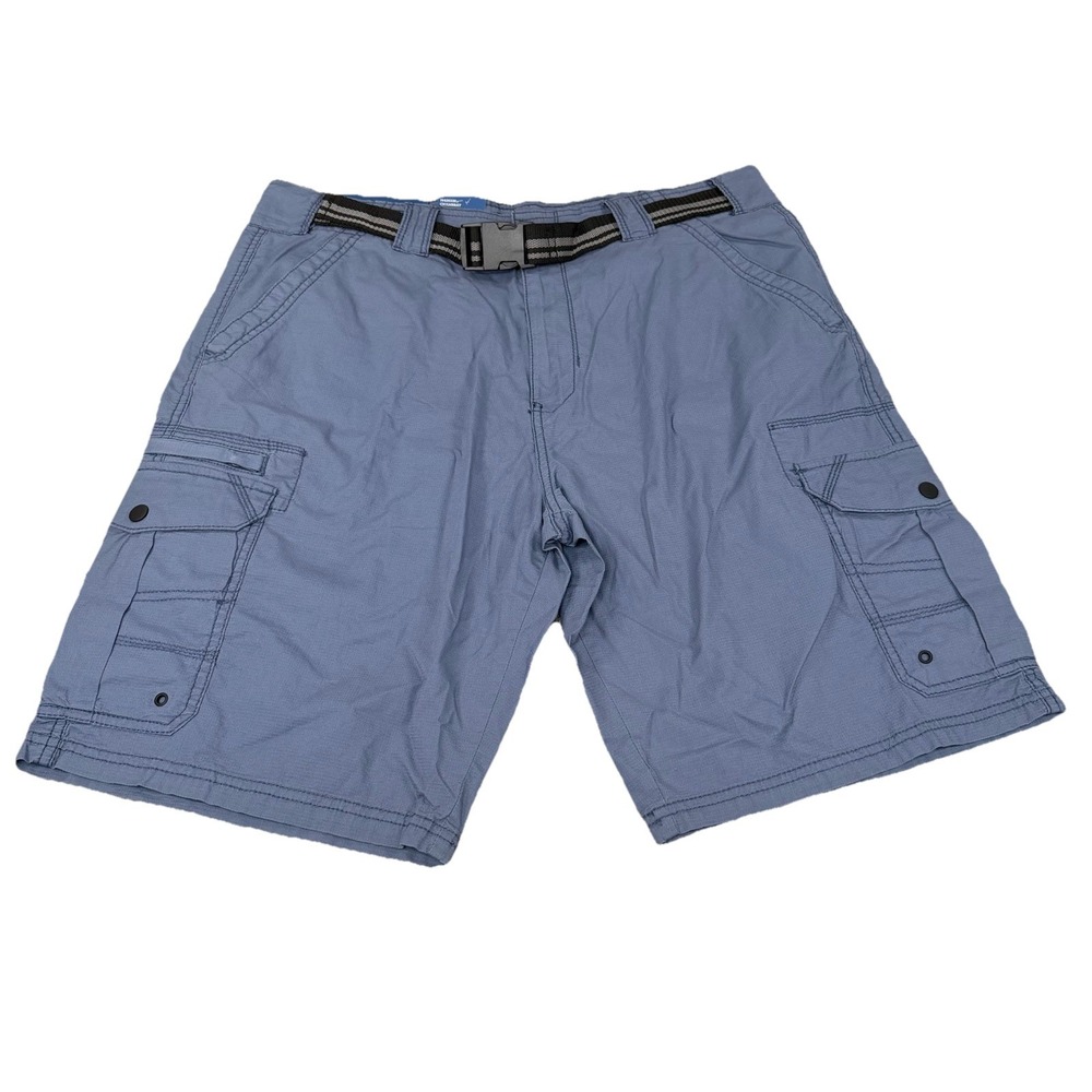 Iron Clothing Men's Belted Stretch Micro Ripstop Cargo Short Size 36 Blue NEW